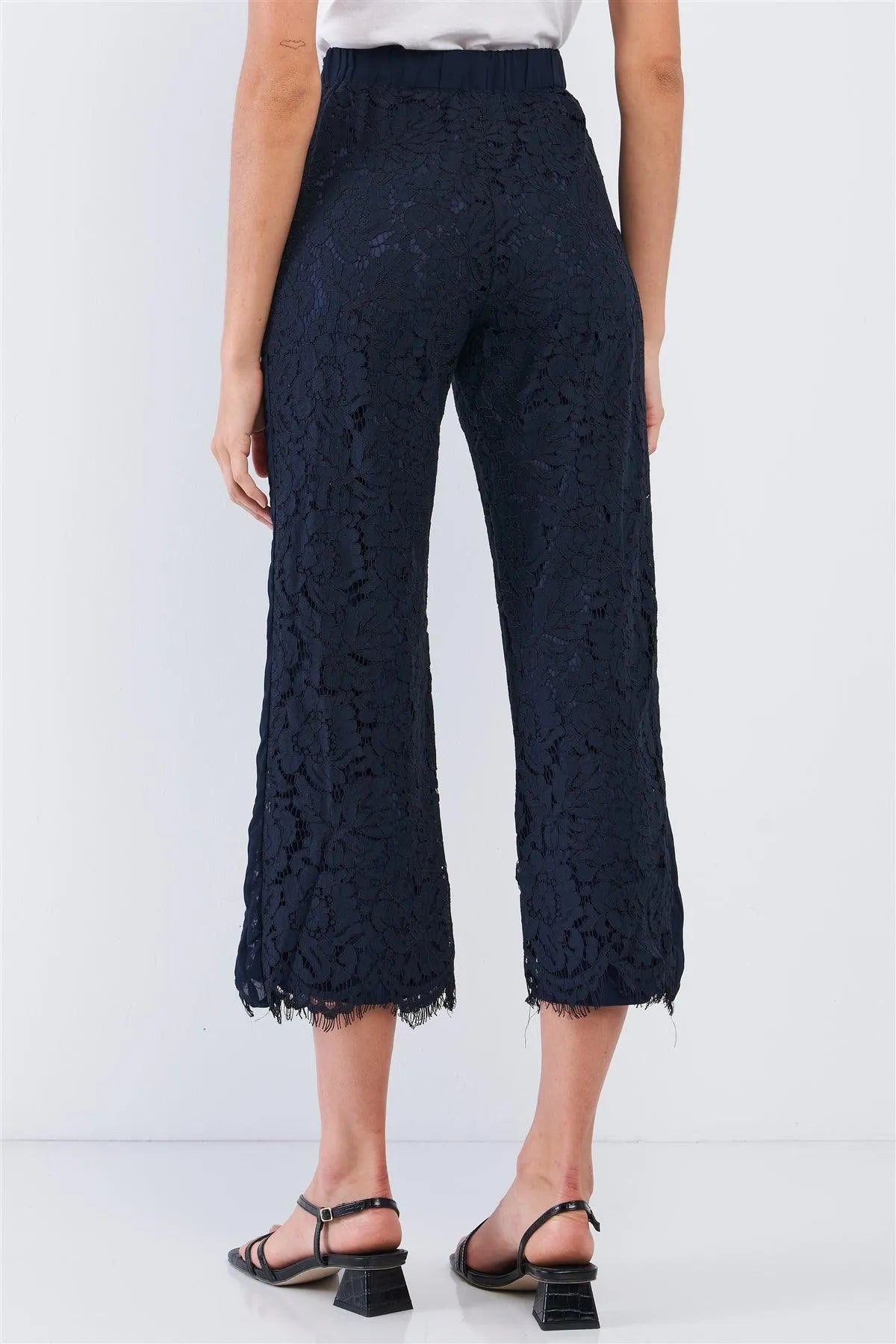 Navy Lace Embroidery High Waist Summer Capri Pants /3-3-2 - Tasha Apparel Wholesale
