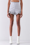 The Hamptons Vibe Blue & White Multi-Striped High Waist Ruffle Hem Mini Shorts /1-2-2-1