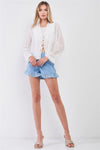 Sky Blue Polka Dot High-Waisted Ruffle Hem Shorts /2-2-2 - Tasha Apparel Wholesale