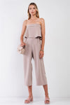 Mocha Strapless Layered Top High Waist Wide Leg Ankle Length Jumpsuit - Tasha Apparel Wholesale