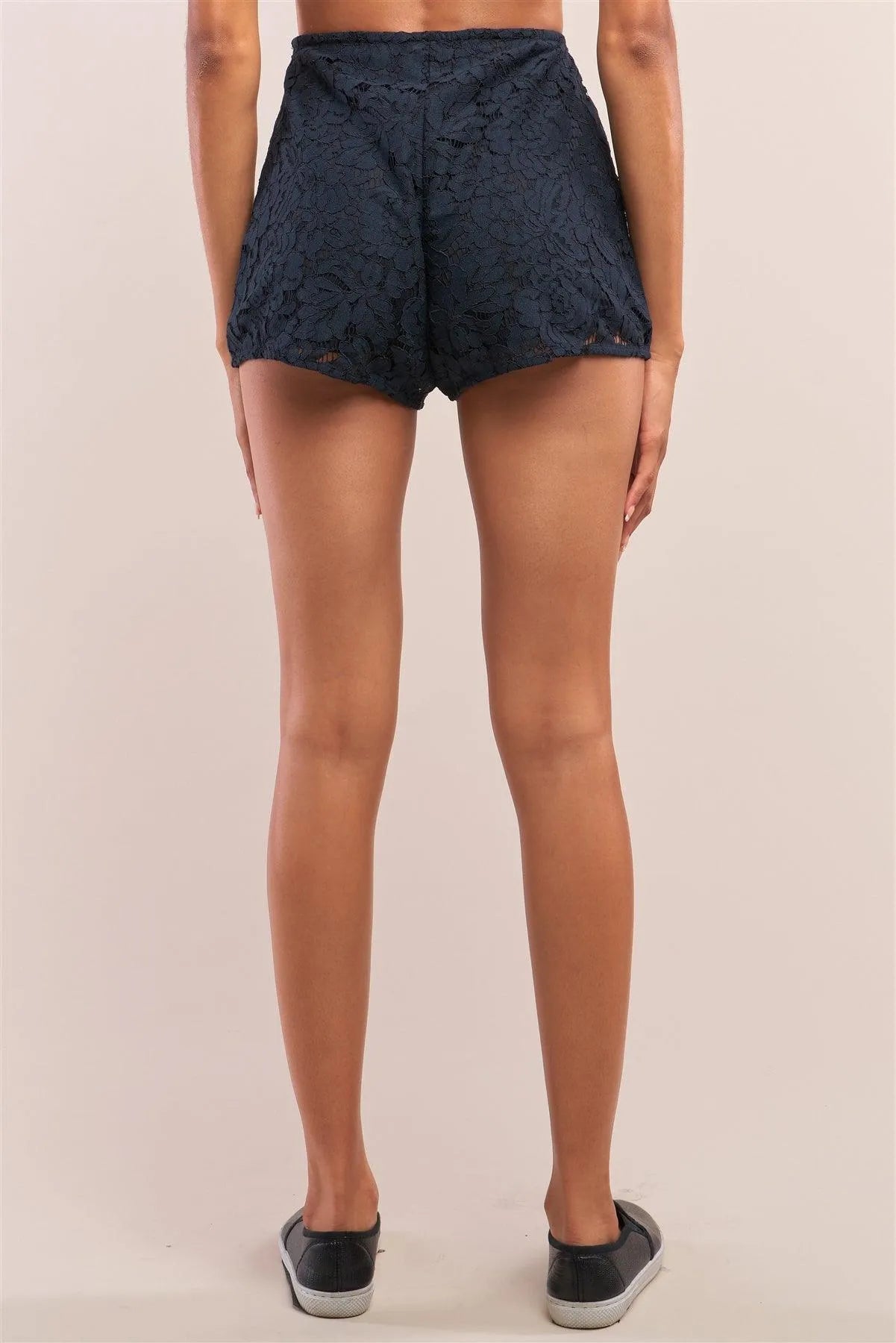 Navy Boho Crochet High Wasted Lined Mini Shorts /1-2-2-1 - Tasha Apparel Wholesale