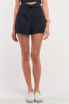 Navy Pinstriped Self-Tie High Waist Detail Lapeled Mini Shorts /1-2-2-1 - Tasha Apparel Wholesale