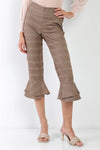Brown Checkered High-Waisted Capri Pants /1-2-2-1 - Tasha Apparel Wholesale