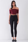 Black Mid-Rise Glitter Multi-Stripe Side Trim Detail Skinny Pants /1-2-1-1 - Tasha Apparel Wholesale