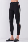 Black Mid-Rise Glitter Multi-Stripe Side Trim Detail Skinny Pants /1-2-2-1 - Tasha Apparel Wholesale