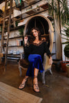 Cobalt Velvet Ruffled Flare High Waist Pants /1-2-2-1 - Tasha Apparel Wholesale