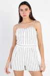 White Stripe Cotton Sleeveless Romper /1-2-2-1 - Tasha Apparel Wholesale