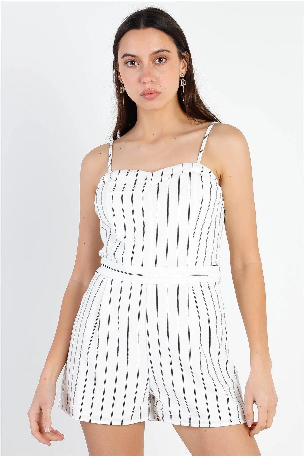 White Stripe Cotton Sleeveless Romper /2-2-2 - Tasha Apparel Wholesale