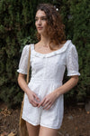 White Cotton Embroidered Ruffled Collar Short Puff Sleeve Romper /1-2-1 - Tasha Apparel Wholesale