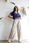 Ivory Multi Color Plaid Wide Leg Pants /1-2-2-1 - Tasha Apparel Wholesale