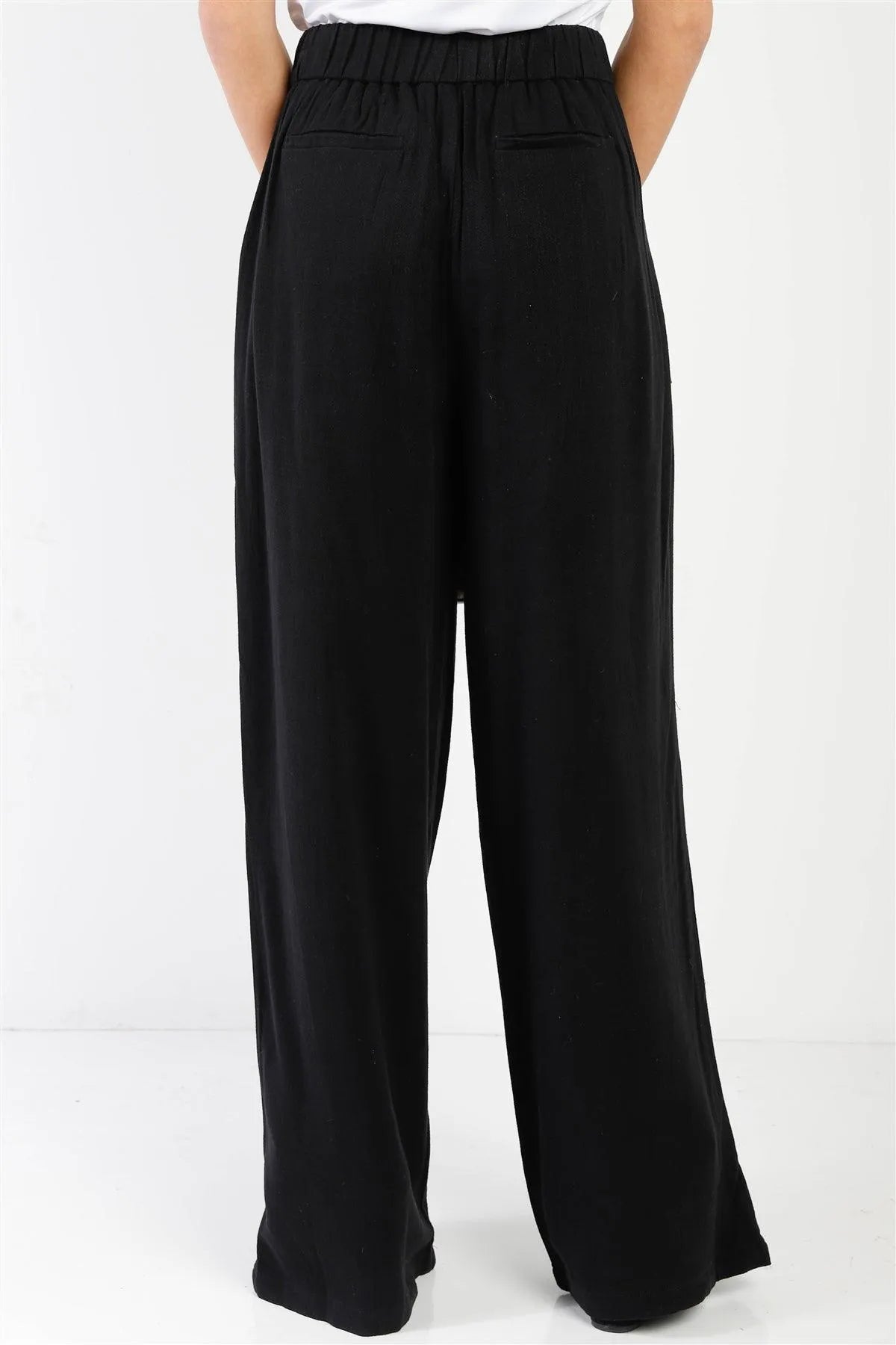 Black Viscose & Linen Blend Belted Wide Leg Pants /2-3 - Tasha Apparel Wholesale