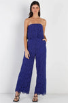 Cobalt Lace Sleeveless Wide Leg Jumpsuit /3-3 - Tasha Apparel Wholesale