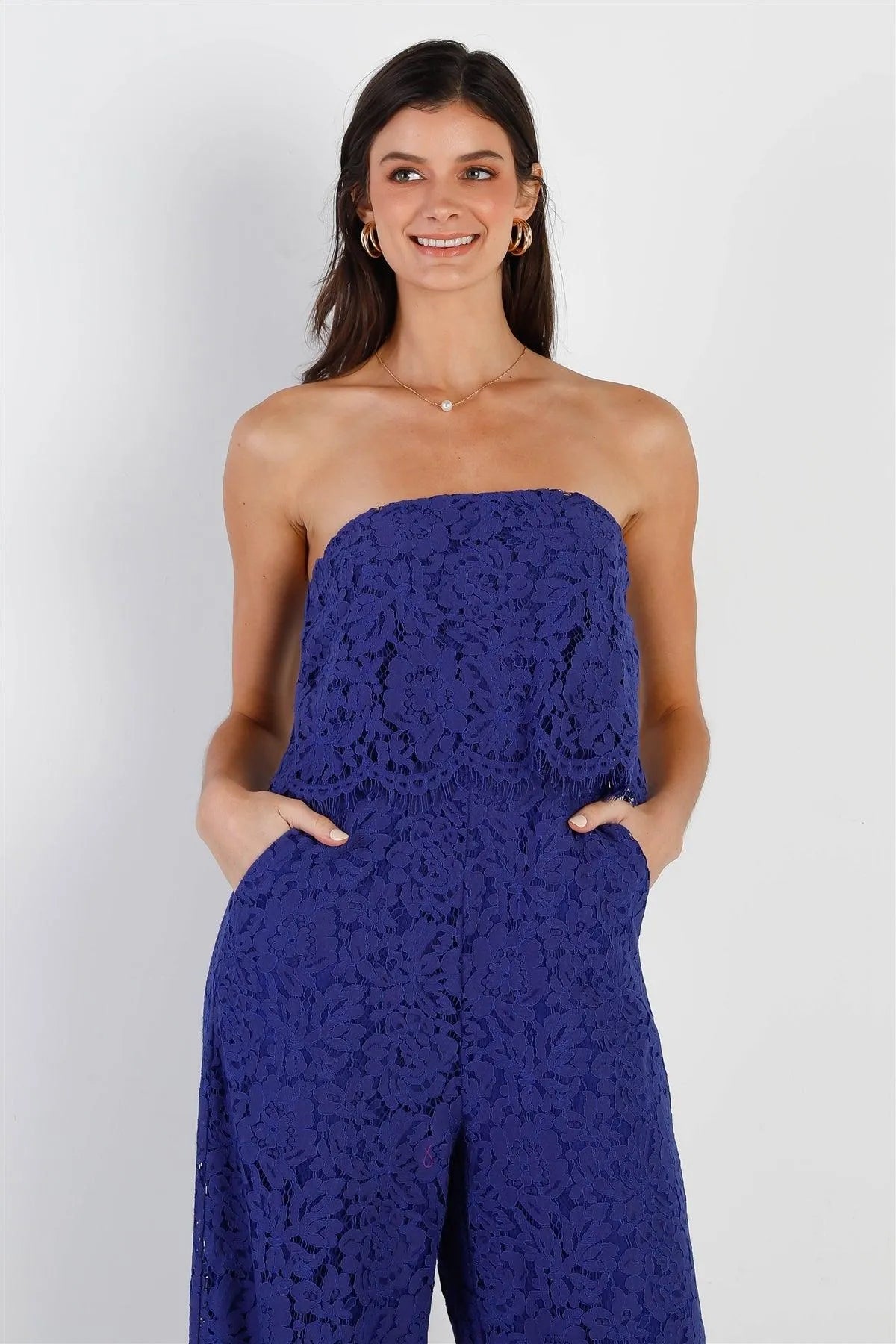 Cobalt Lace Sleeveless Wide Leg Jumpsuit /3-3 - Tasha Apparel Wholesale