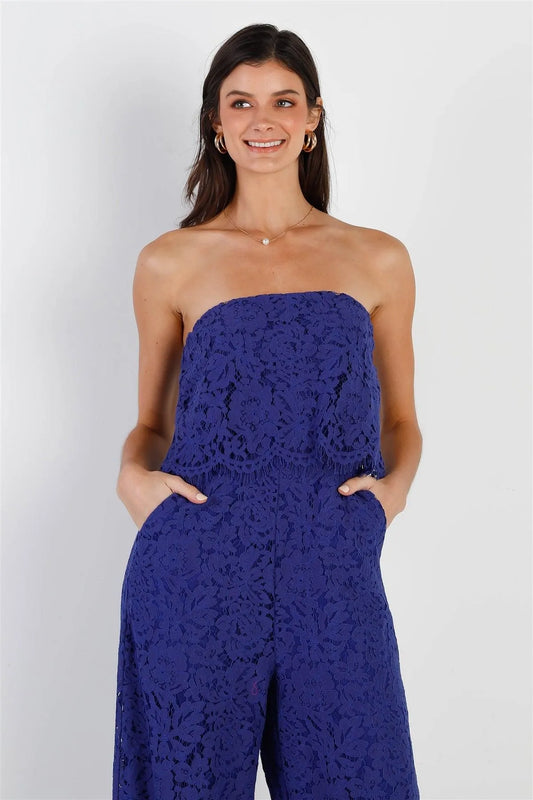 Cobalt Lace Sleeveless Wide Leg Jumpsuit /1-2-2-1 - Tasha Apparel Wholesale