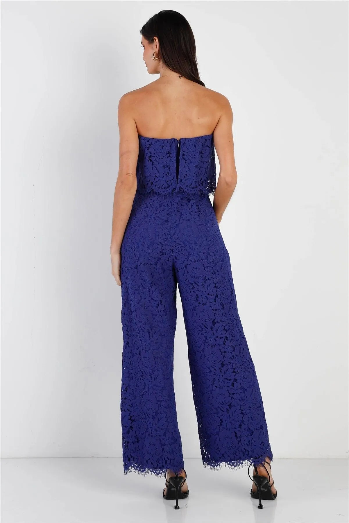 Cobalt Lace Sleeveless Wide Leg Jumpsuit /1-2-2-1 - Tasha Apparel Wholesale