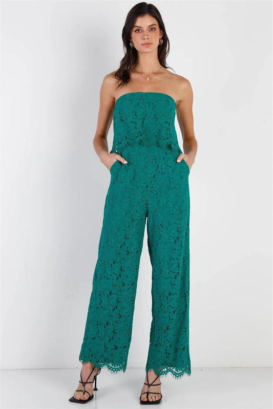 Emerald Lace Sleeveless Wide Leg Jumpsuit /3-2 - Tasha Apparel Wholesale