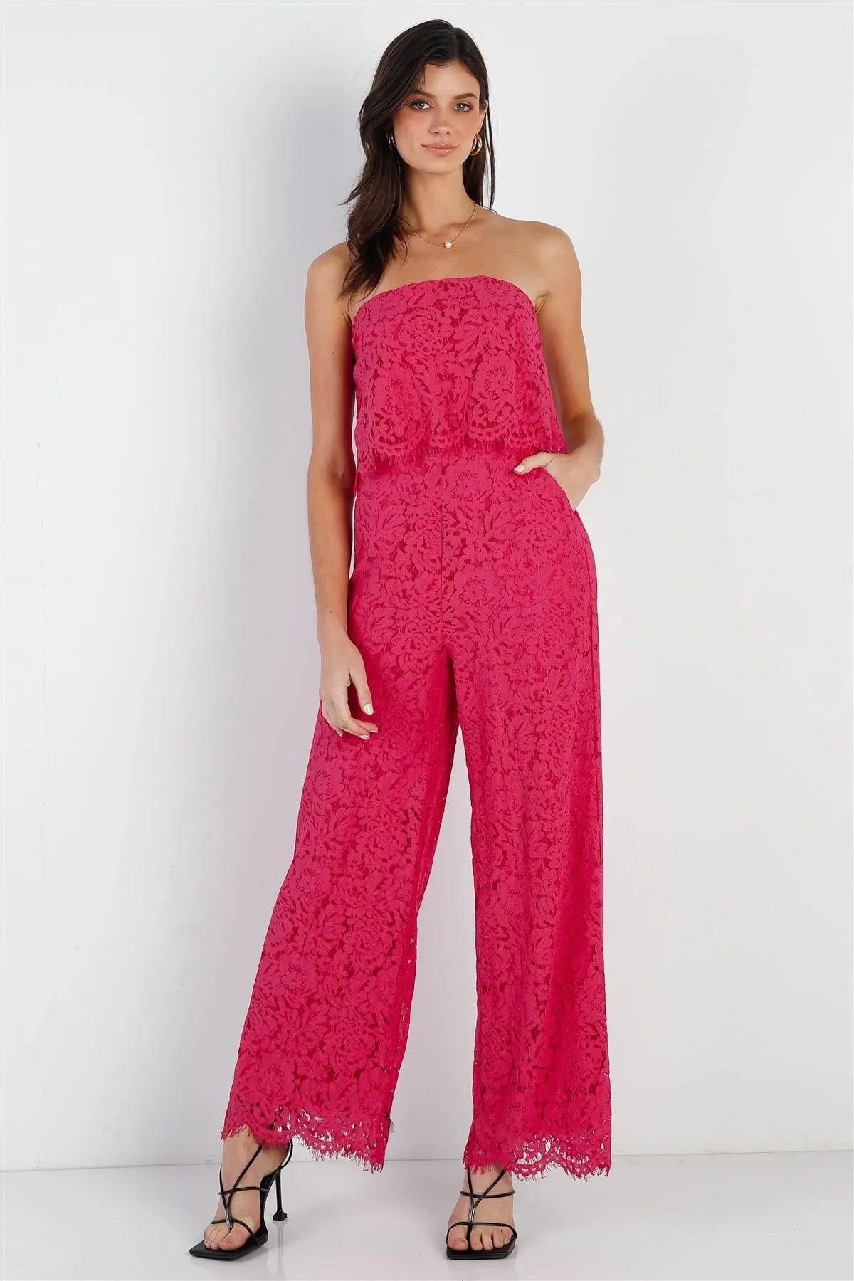 Magenta Lace Sleeveless Wide Leg Jumpsuit /1-2-2-1 - Tasha Apparel Wholesale