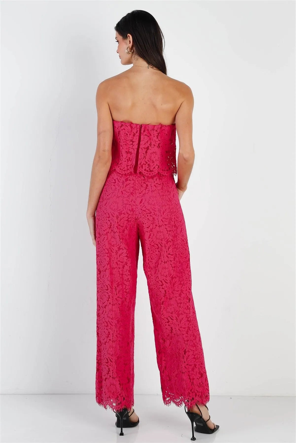 Magenta Lace Sleeveless Wide Leg Jumpsuit /1-2-2-1 - Tasha Apparel Wholesale