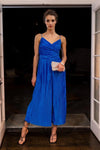 Cobalt Pleated Faux Wrap Sleeveless Jumpsuit /1-2-2-1 - Tasha Apparel Wholesale