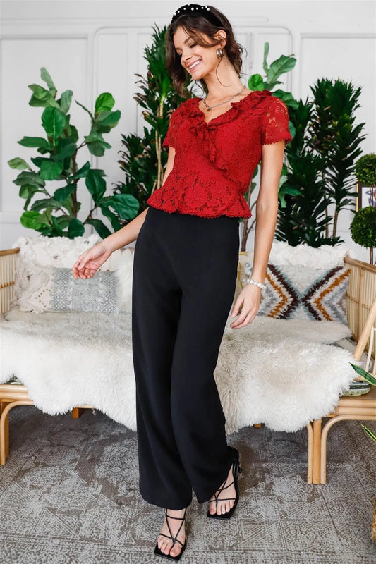 Black Classic High Waist Wide Leg Pants /2-1-1-2 - Tasha Apparel Wholesale