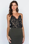 Black Nude Lace Wrap V-Neck Bodysuit - Tasha Apparel Wholesale