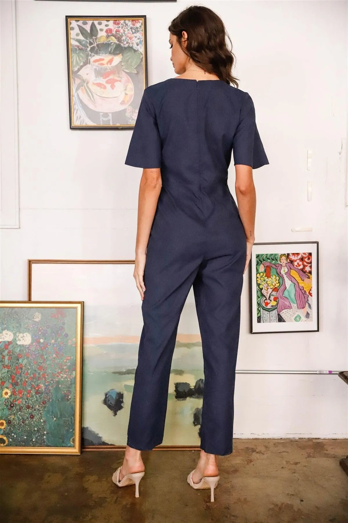 Navy Front Side Buckle Belt Detail Wrap Jumpsuit /1-2-2-1 - Tasha Apparel Wholesale