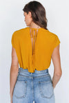 Mustard Wrap V-Neck Open Back Bodysuit /2-2 - Tasha Apparel Wholesale
