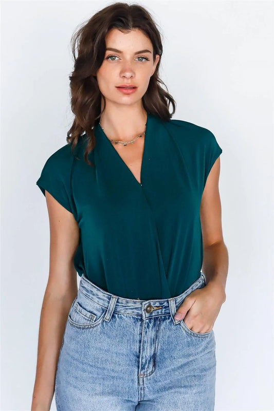 Teal Wrap V-Neck Open Back Bodysuit /1-3-1 - Tasha Apparel Wholesale