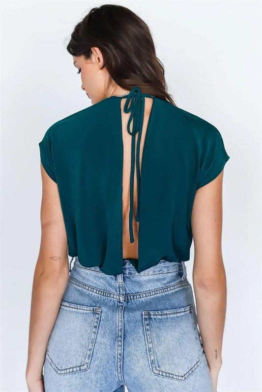 Teal Wrap V-Neck Open Back Bodysuit /2-3 - Tasha Apparel Wholesale