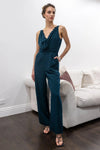Teal Front Double Wrap Lace Trim Neck Detail Sleeveless Jumpsuit /1-2-2 - Tasha Apparel Wholesale