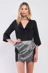 Black Silver Brocade High Waist Peplum Mini Skirt /2-2-2 - Tasha Apparel Wholesale