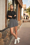 Lady D Black & White Houndstooth Print High Waist Fit & Flare Mini Skirt /3-2 - Tasha Apparel Wholesale