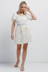 Cream Chiffon Golden Weave Ornament Embroidery High-Waisted Bubble Mini Skirt /1-2-2-1 - Tasha Apparel Wholesale