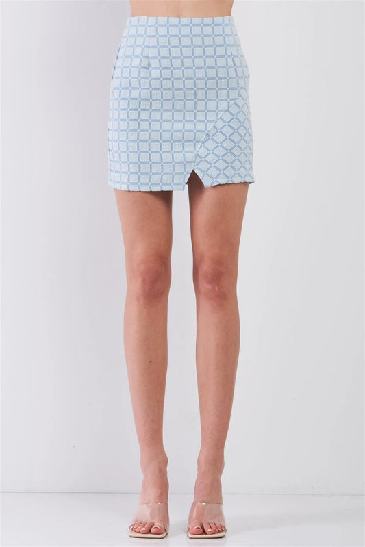 Twiggy Baby Blue Asymmetric Quilted High Waist Split Detail Tulip Mini Skirt /1-2-2-1 - Tasha Apparel Wholesale
