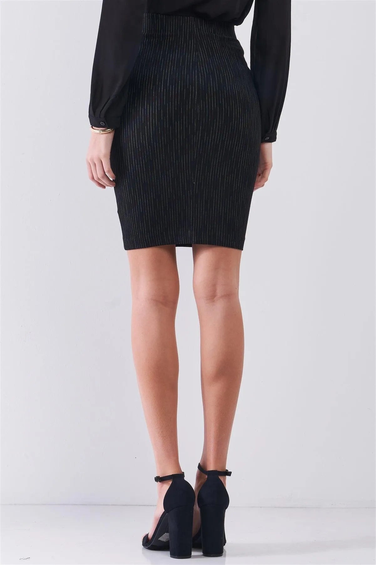 Black Multi Striped High-Waisted Pencil Mini Skirt /1-2-2-1 - Tasha Apparel Wholesale