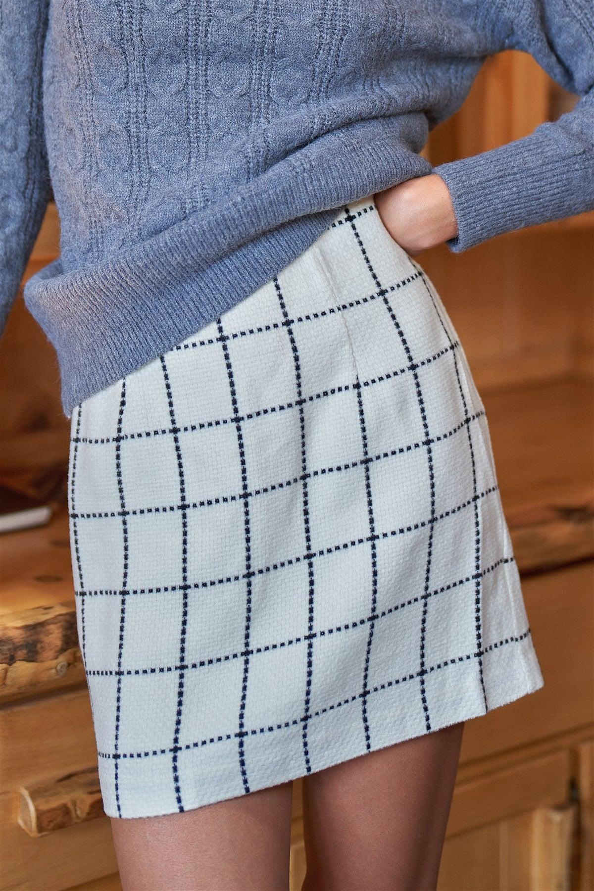 Cream & Black Checked Woolen High-Waisted Mini Skirt /1-2-2-1