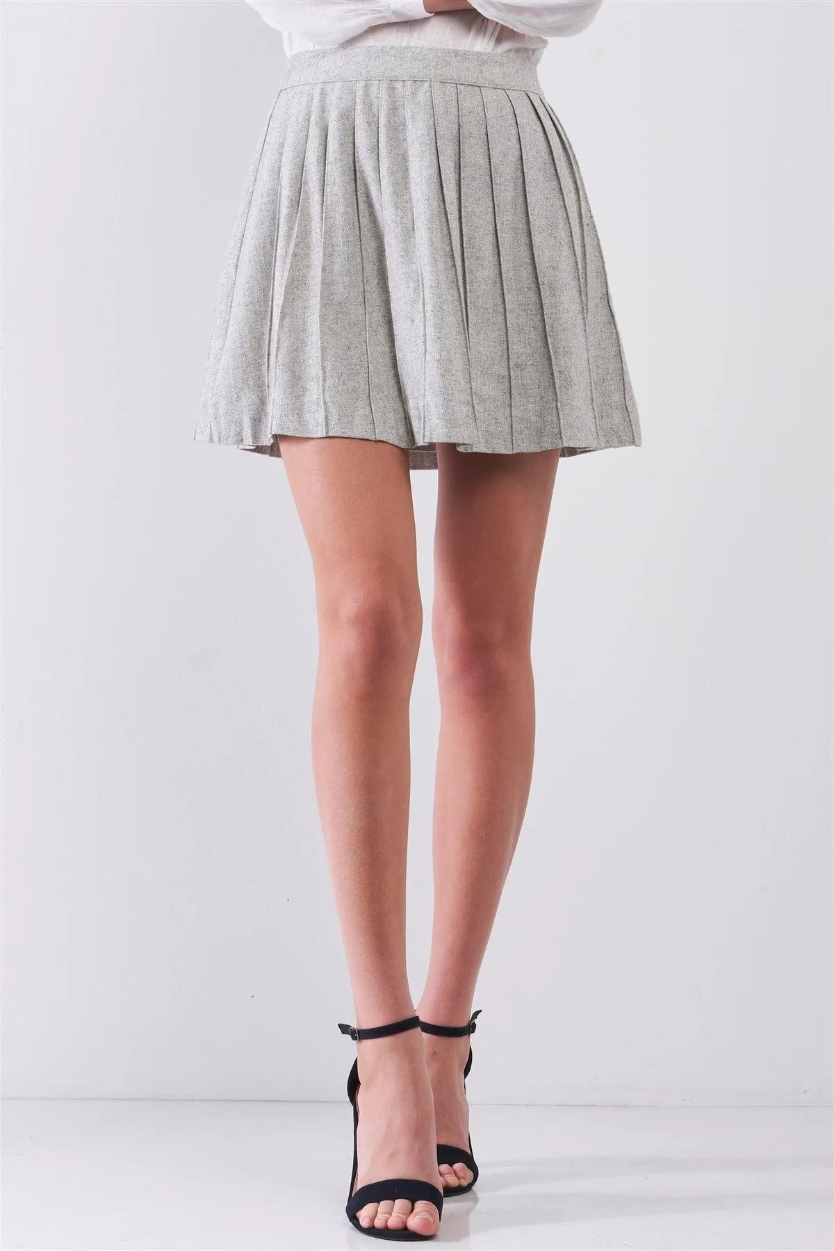 "Back To School" Grey Woolen Pleated Mini Skirt /1-2-2-1 - Tasha Apparel Wholesale