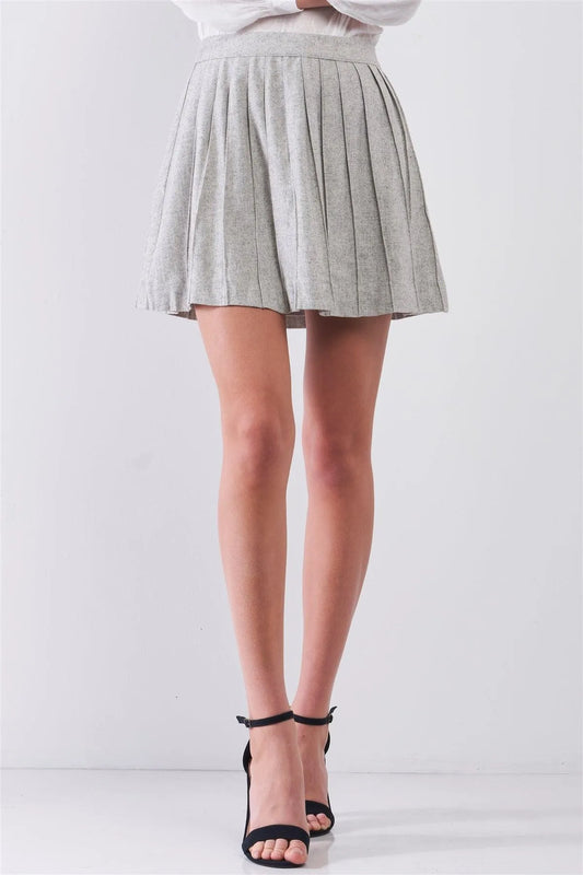 "Back To School" Grey Woolen Pleated Mini Skirt /1-2-2-1 - Tasha Apparel Wholesale