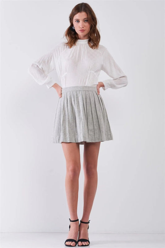 "Back To School" Woolen Pleated Flare Mini Skirt /1-3-2 - Tasha Apparel Wholesale