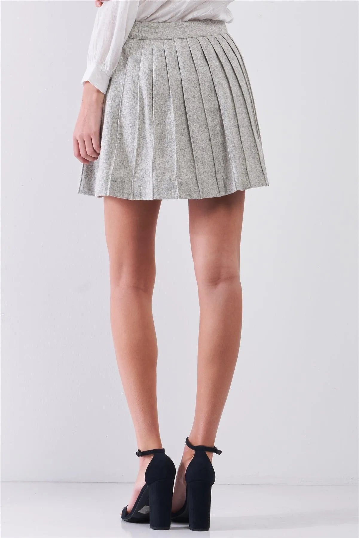 "Back To School" Woolen Pleated Flare Mini Skirt /1-3-2 - Tasha Apparel Wholesale