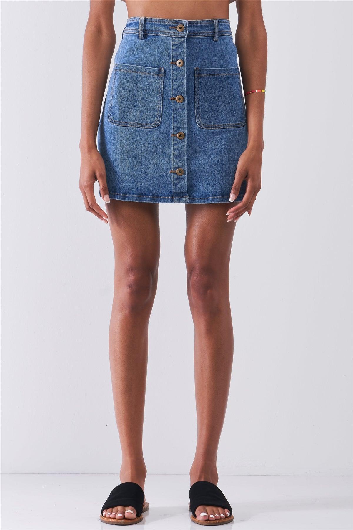 OG Vintage Blue Denim High Waist Button-Down Two Front Pockets Detail Mini Skirt /1-2-2-1