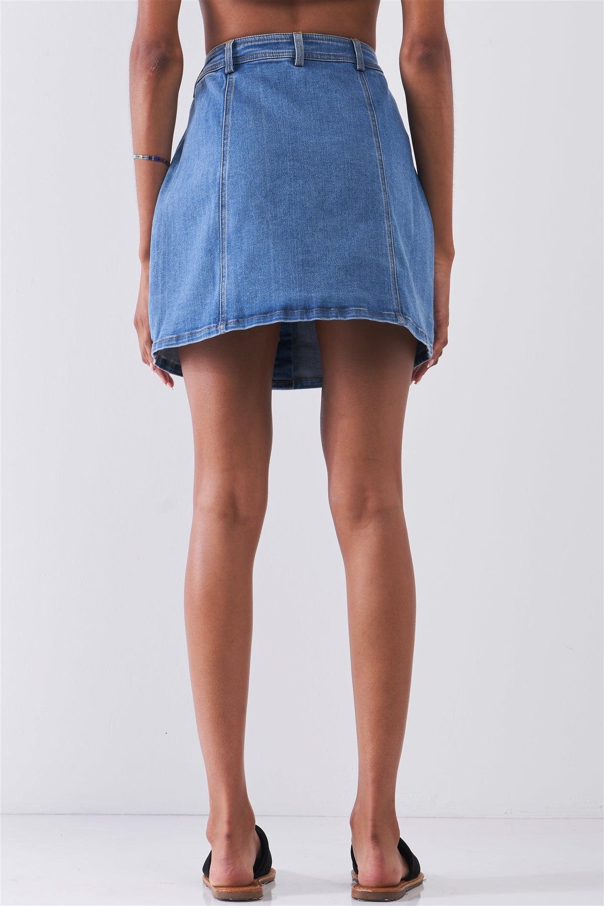 OG Vintage Blue Denim High Waist Button-Down Two Front Pockets Detail Mini Skirt /1-2-2-1