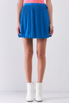 Sapphire Blue Pleated Side Self-Tie Bow Detail High Waist Flare Mini Skirt /1-2-2-1 - Tasha Apparel Wholesale