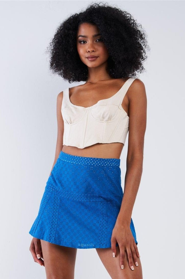 Blue Crochet High Waisted Lined Mini Skirt