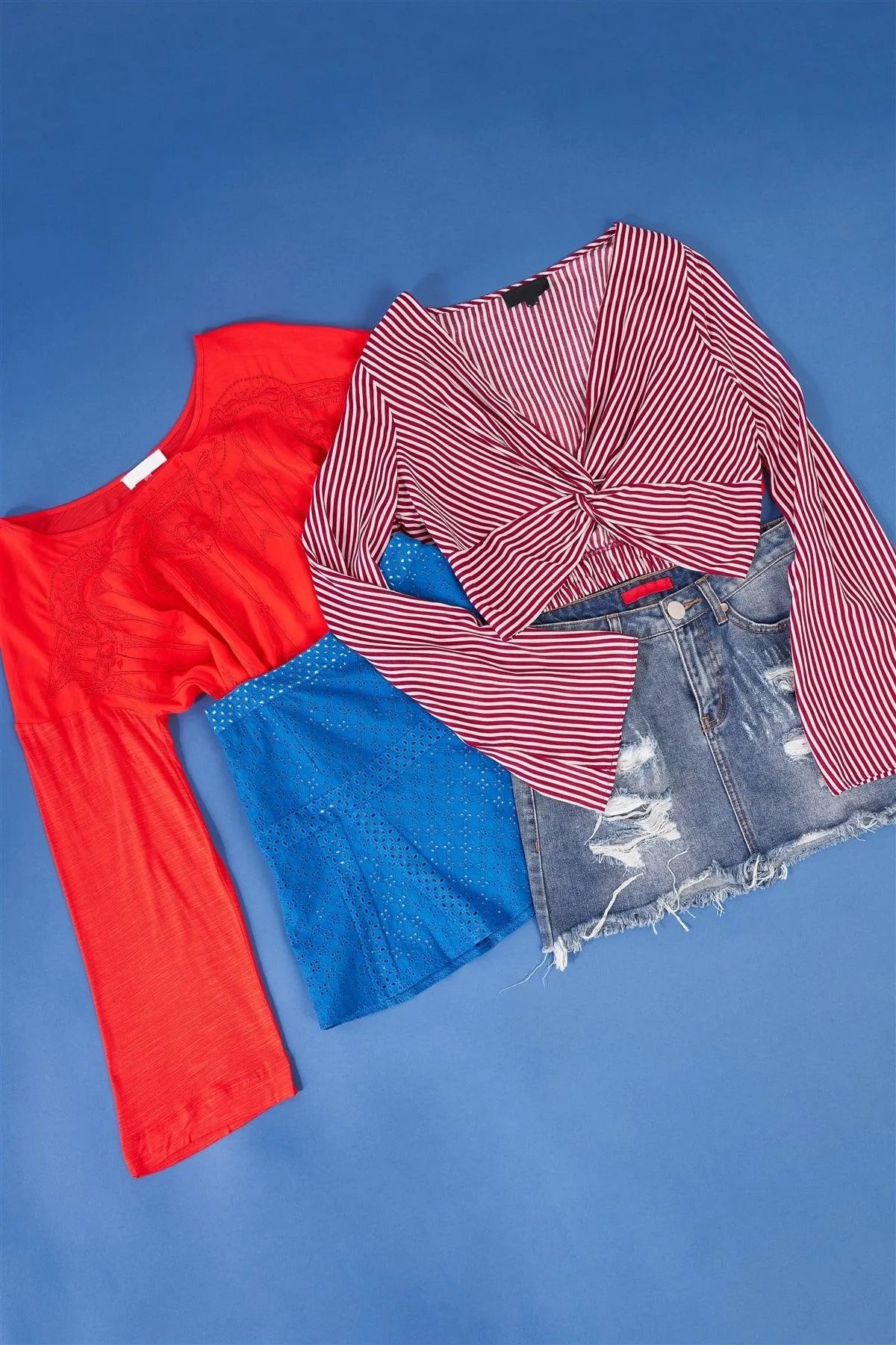 Blue Crochet High Waisted Lined Mini Skirt - Tasha Apparel Wholesale