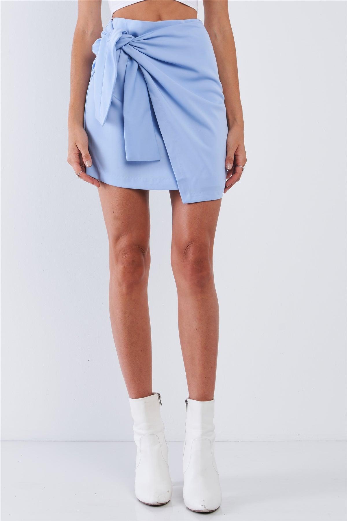 Ice Blue Wrap Front Tie Mini Skirt /1-2-3-1