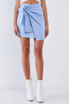 Ice Blue Wrap Front Tie Mini Skirt /1-2-3-1 - Tasha Apparel Wholesale
