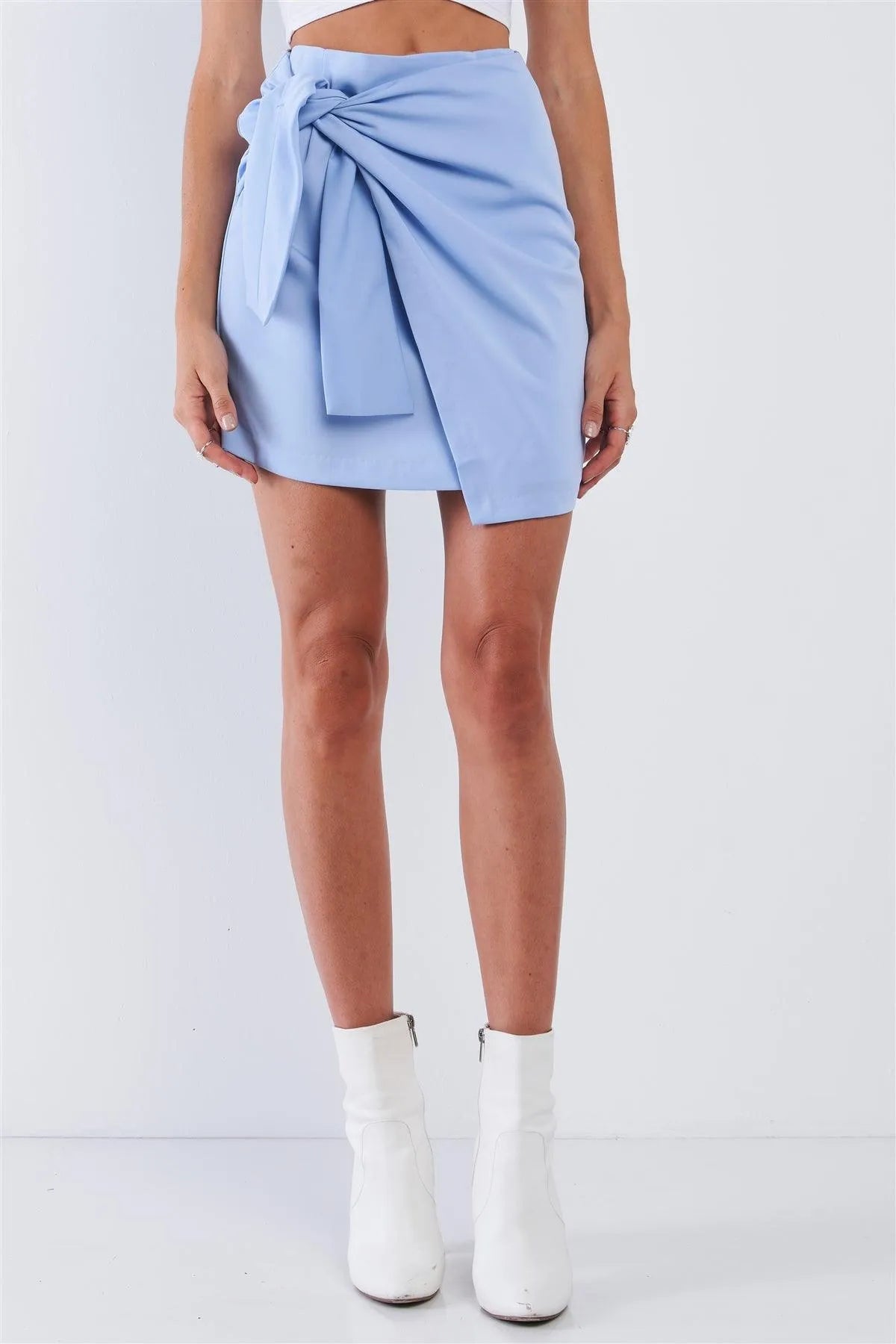 Ice Blue Wrap Front Tie Mini Skirt /1-2-3-1 - Tasha Apparel Wholesale