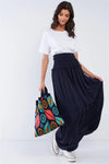 Navy Blue Festival High Waisted Loose Fit Wide Smock Waistline Maxi Skirt /1-1-2-1 - Tasha Apparel Wholesale