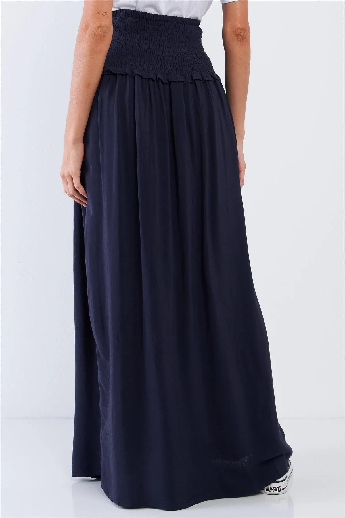 Navy Blue Festival High Waisted Loose Fit Wide Smock Waistline Maxi Skirt /1-1-2-1 - Tasha Apparel Wholesale